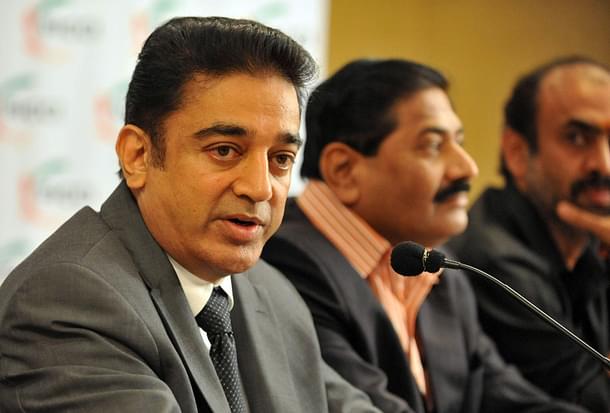 Kamal Haasan speaking at an event. (NOAH SEELAM/AFP/Getty Images)